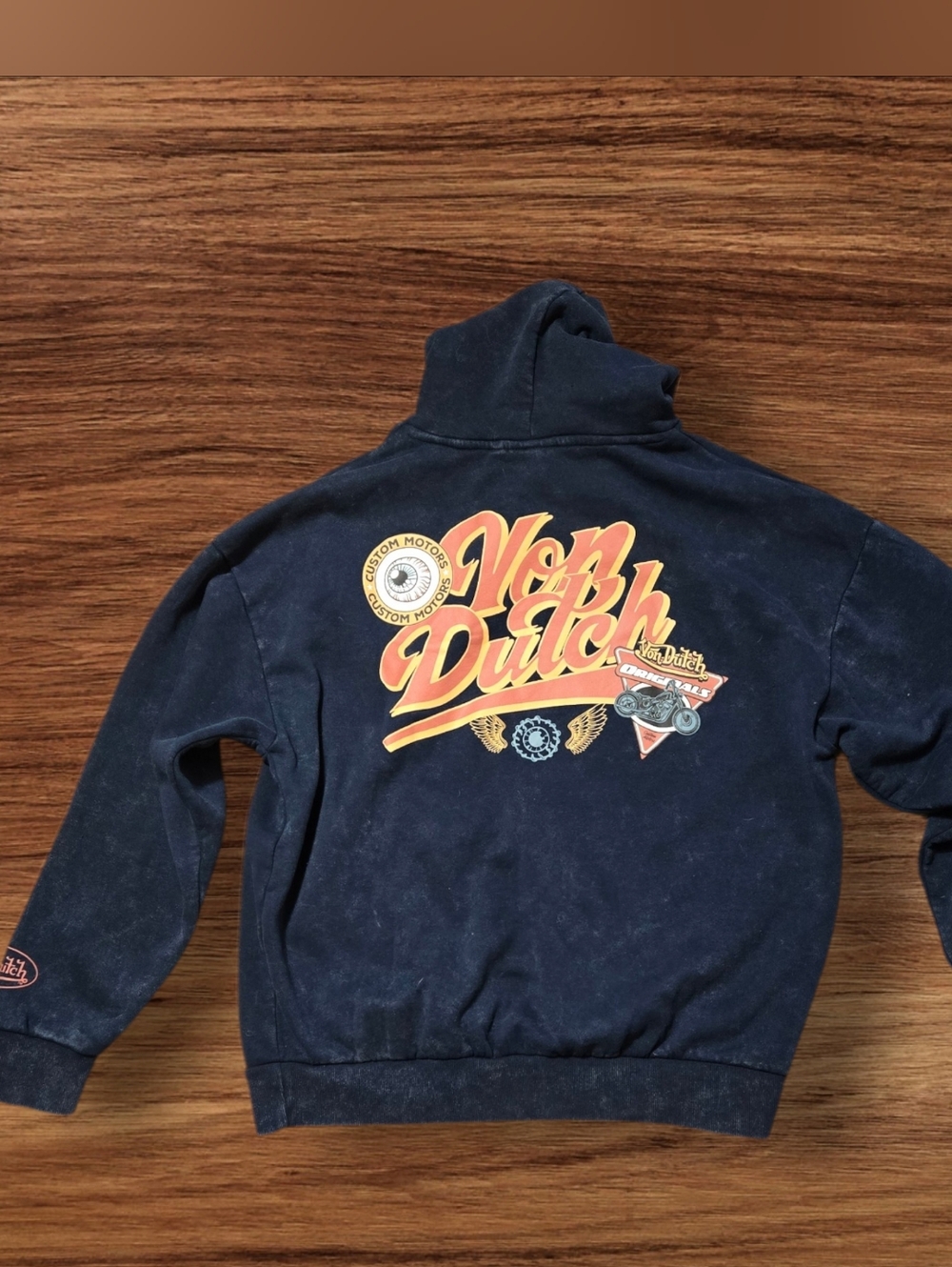 Von Dutch Navy Blue Biker Hoodie  Sweatshirt With Motorcycle Graphics NWT